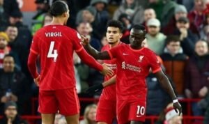 Selebrasi Sadio Mane pencetak gol kemenangan Liverpool atas West Ham United di Anfield (Foto AFP/Clive Brunskill