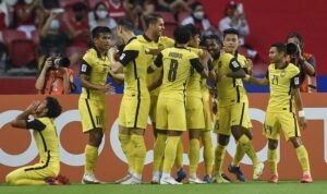 Tim Malaysia yang dikalahkan 1-2 oleh Singapura (Foto AFP/Roslan Rahman).